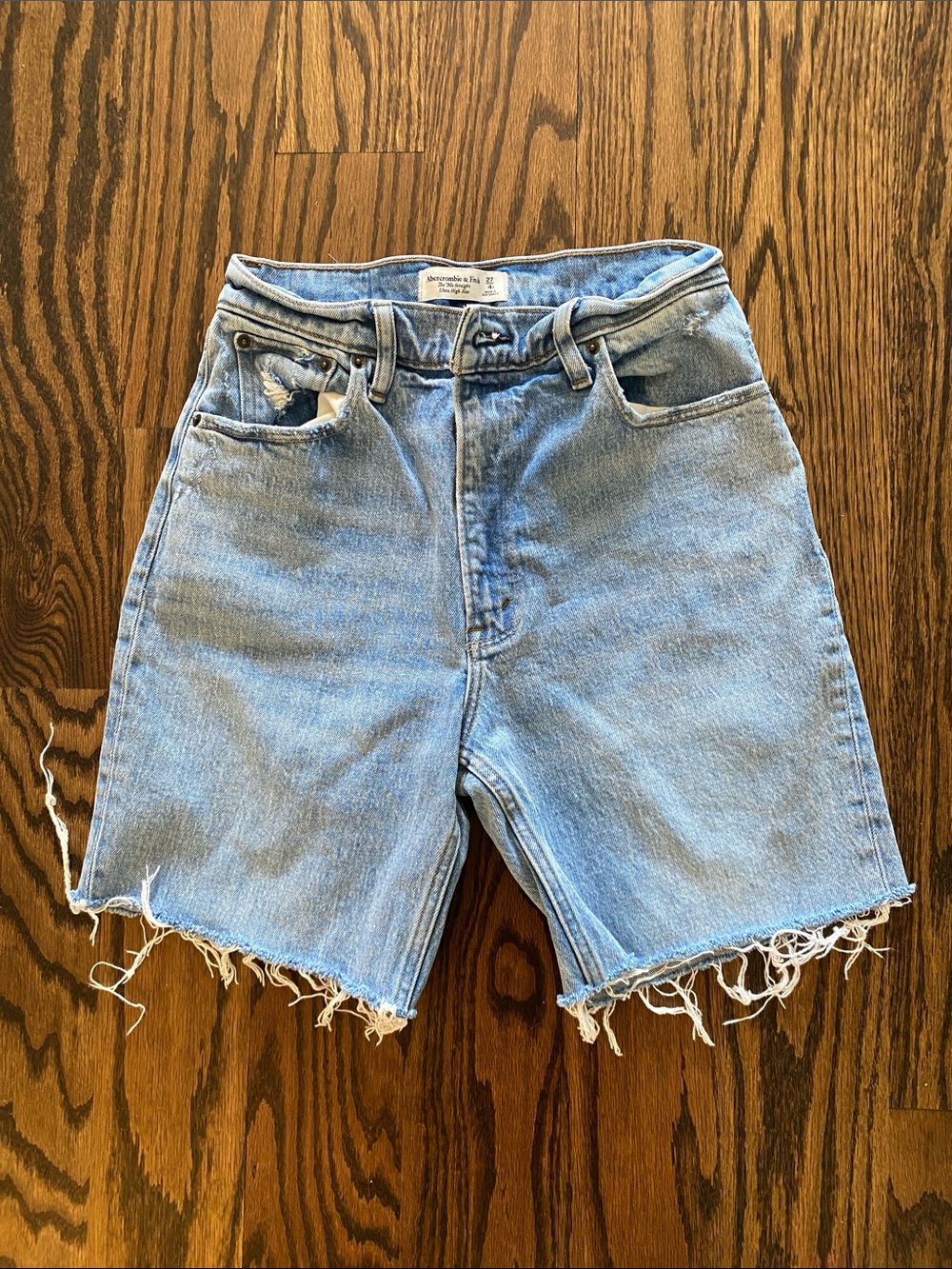 Abercrombie & Fitch Light Blue Distressed High-Rise Denim Shorts